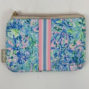 Lilly Pulitzer Sea Shell Print‎ Zip Pouch Cosmetic Clutch Pink Blue